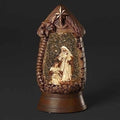 Led Swirl Stone Manger with Ivory Holy Family, 10 inch, Brown