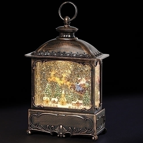 Led Swirl Lantern Bronze Santa Over Town, 12 inch, Multicolor