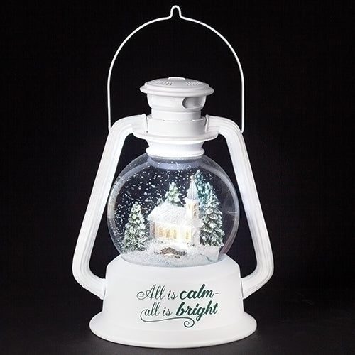7.75"H MUS LED LANTERN DOME W/CHURCH SCENE; BATT N/INCLU