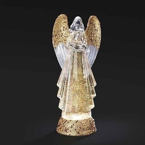 Led Swirl Gold Angel with Bird, 12.5 inch