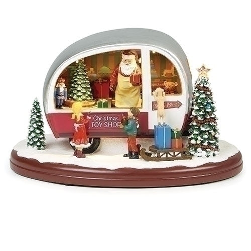 Musical Led Santa Trailer Figurine, 7 inch, Multicolor