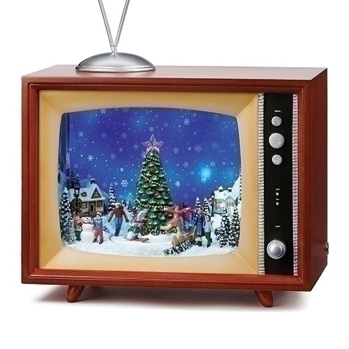 8.5"H MUSIC LED TV W/TREE, SNOW FALL; ROTATE; BATT N/INCL;TIMR