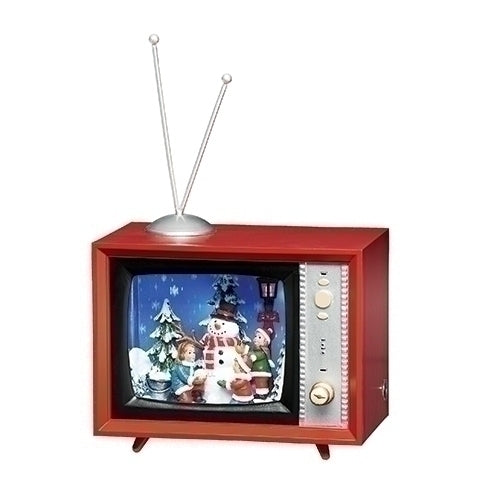5"H MUSICAL LED RED TV KIDS W/SNOWMAN;SNOWFALL;BATT N/INCL