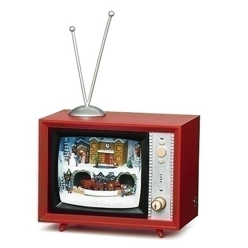 5"H MUSICAL LED TV NORTH POLE; ROTATING; BATT OP N/INCL