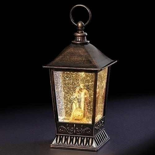 Led Swirl Lantern Holy Family Standing, 9.75 inch, Black