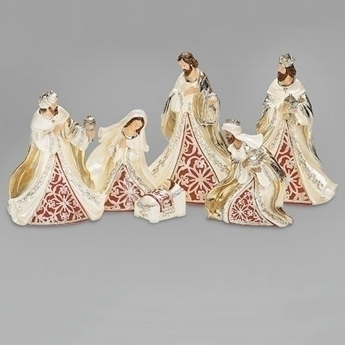 6.75"H 6PC ST NATIVITY LASER PLEATHER RED & CREAM
