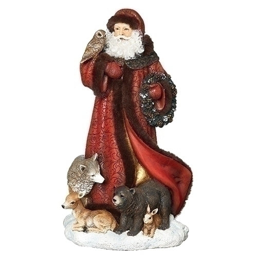 15.5"H RED SANTA W/ANIMALS AT SKIRT FIGURE