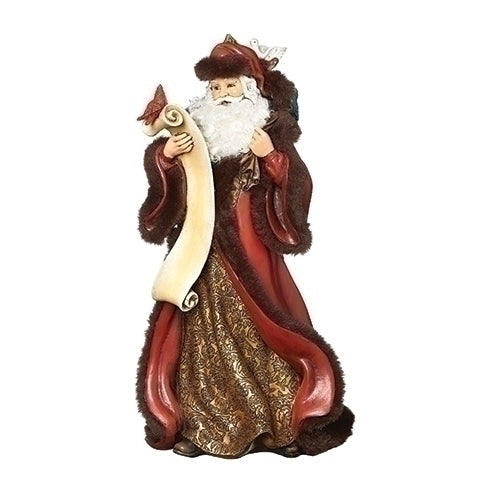 Santa with List Birds Figurine, 13.5 inch, Red