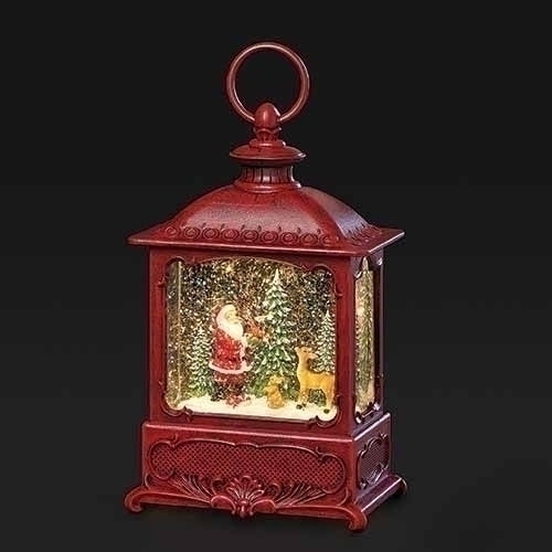 Led Swirl Lantern Santa with Cardinal, 8.7 inch, Red