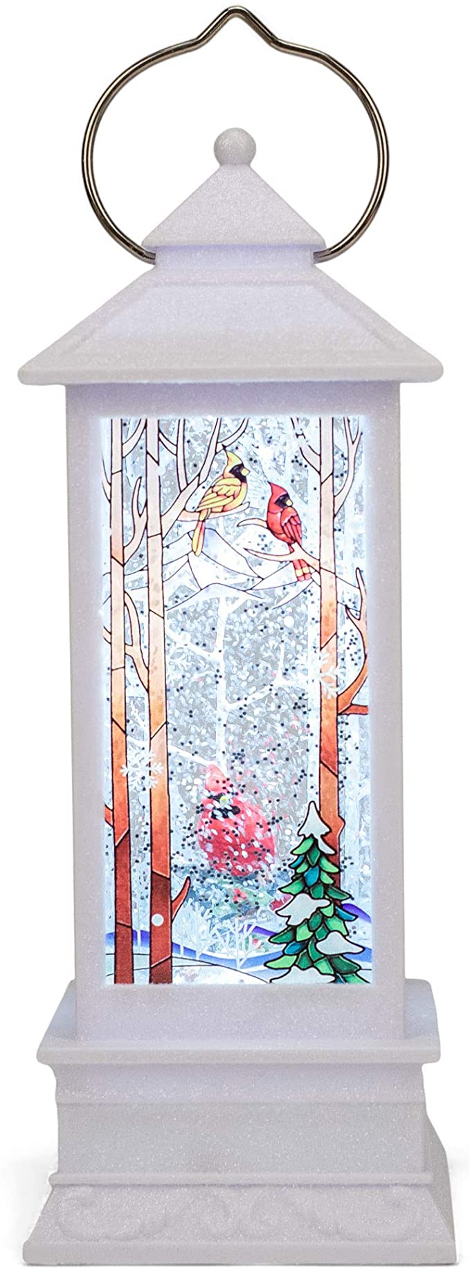 11"HLED SWIRL CARDINAL LANTERN W/PRINTED SCENE;BATT OP N/INCL