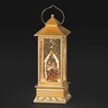 11"H LED SWIRL GOLD LANTERN HOLY FAMILY W/ ARCH