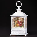 8.75"H LED SWIRL SANTA W/DEER, GIFTS WHITE LANTERN; PORT/CORD