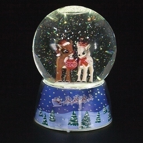 6"H MUS LED SWIRL RUDOLPH DOME 120MM; LIGHTED BASE; PORT/CORD