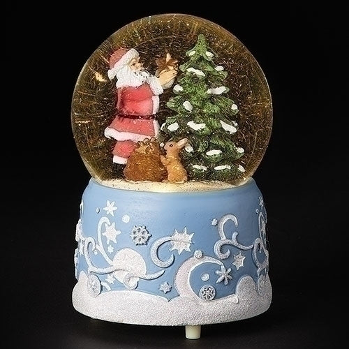 Musical LED Swirl Dome Santa with Rabbit, 6.2-inch Height