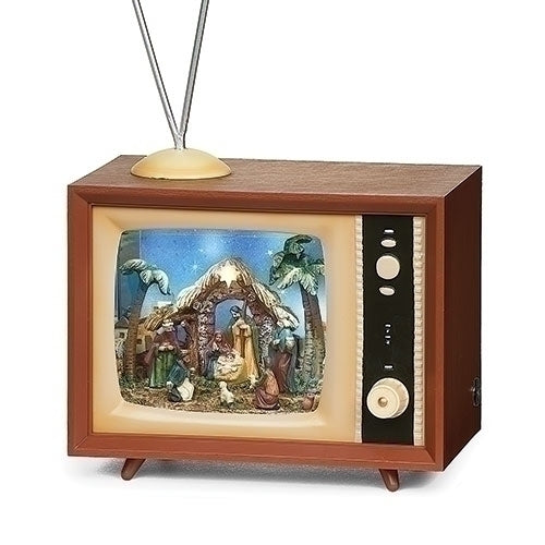 Musical LED TV Rotating Nativity Scene with Star Fall Figurine, 5-inch Height