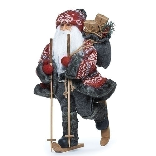 18"H SANTA FIGURE ON SKIS, RED SWEATER GREY FUR