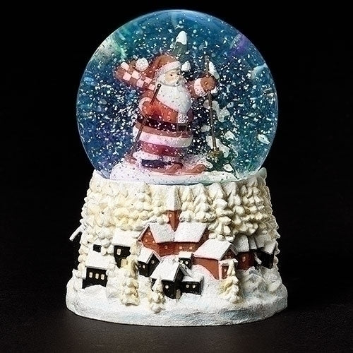 LED Swirl Dome Skiing Santa, 6-inch Height