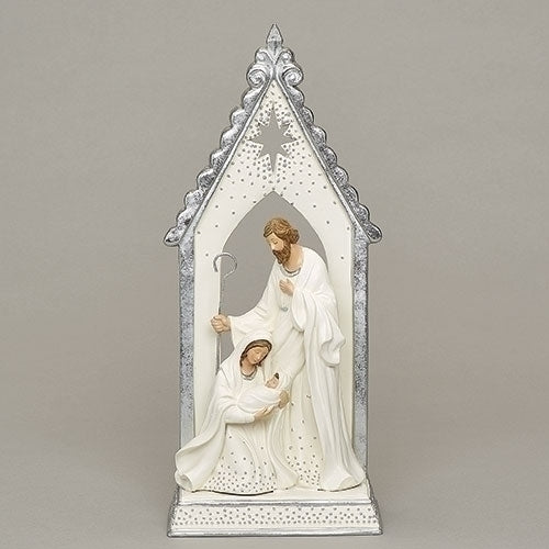 12.2"H HOLY FAMILY ARCH SILVER DOT TRIM FIGURE