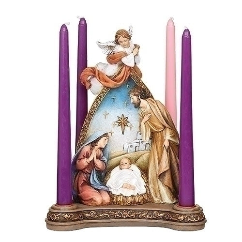 Angel Over Holy Family Advent Candle Holder (Candles not Included)