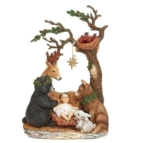 11"H ANIMALS, BABY JESUS UNDER TREE AND STAR