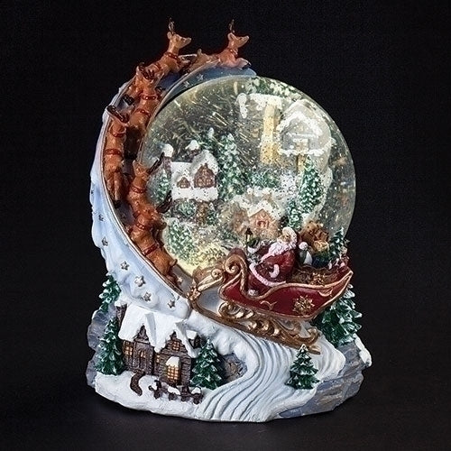 8"H MUS LED SWIRL SANTA OVER TOWN DOME; 120MM; PORT/CORD