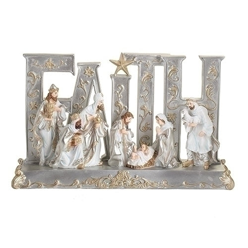 9.25"H FAITH NATIVITY FIGURE CHAMPAGNE & SILVER