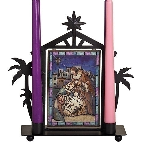 9.7"H STAINED GLASS NATIVITY CANDLE HOLDER 4 -TAPER