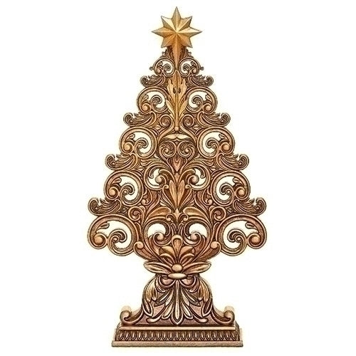 14.2"H GOLD FLAT TREE FLEUR DE LIS W/STAR