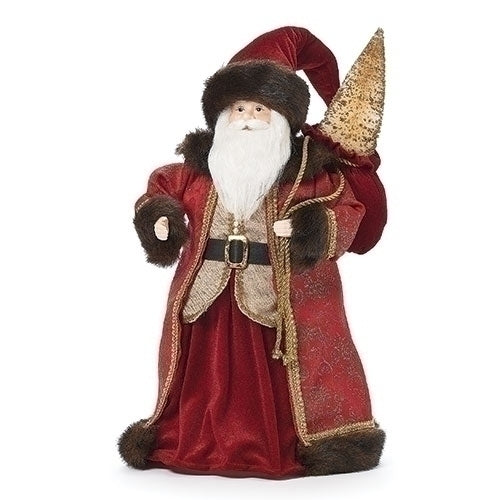 Red Santa with Brown Fur Tree Topper,18-inch Height