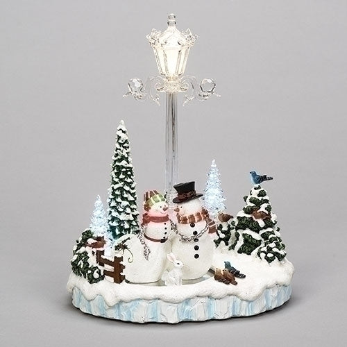 Musical LED Rotatng Snowmen with Lantern Figurine, 12.2-inch Height