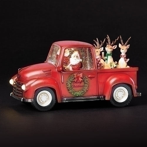 Confetti Lites Santa with Reindeer in Truck, 6" H