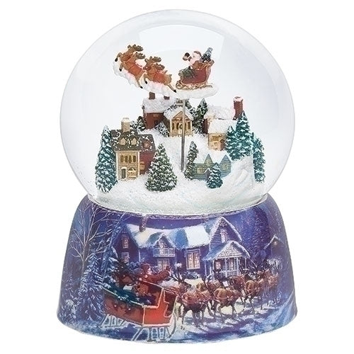 6.5"H MUS SANTA OVER TOWN DOME 	DECAL BASE; WIND-UP 120MM
