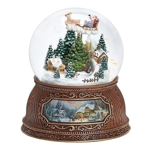 5.7"H MUS WU SANTA/TOWN DOME ROTATING TREE;WOOD BASE