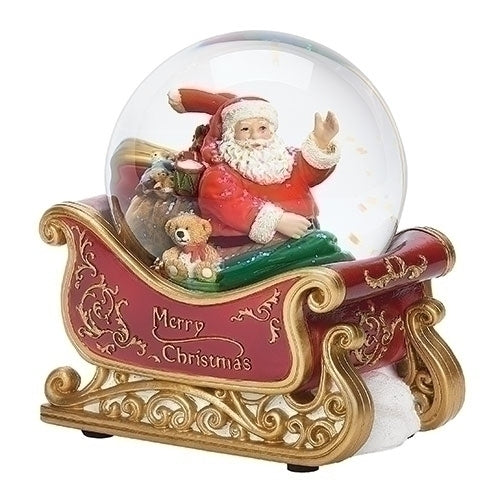Musical Santa in Sleigh Dome, 100mm, 5.75" H, Resin, Glass, Water