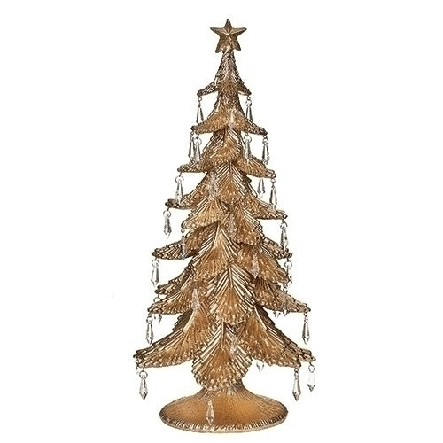21"H GOLD TREE W/CRYSTAL DROPS & STAR