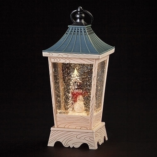10.5"H LED SWIRL SNOWMAN WOOD LANTERN