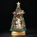 13" Holiday Village Tree and Church LED Swirl Water Globe