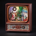 9.7"H LED MUS SWIRL TV SANTA W/KIDS; BATT N/IN;PORT/CORD