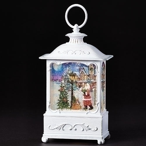 9"H LED SWIRL SANTA W/LAMPPOST LANTERN, PRINT SCENE