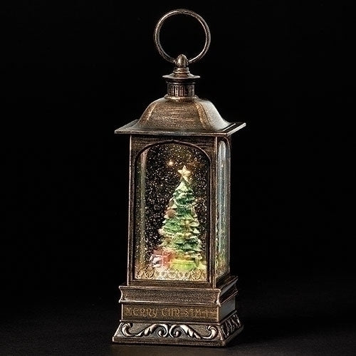 Lighted Lantern with Rotating Christmas Tree, 9.25" H,