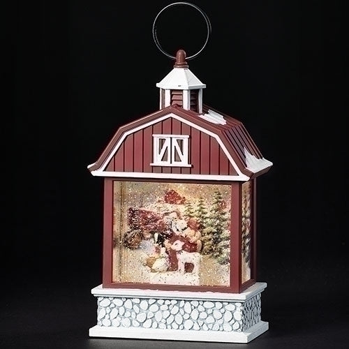 9.25"H LED SWIRL SANTA BARN W/ ANIMALS