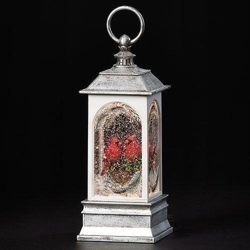 9.25"H LED SWIRL CARDINAL PEWTER LANTERN; PORT/CORD