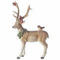 12.5"H DEER W/CARDINALS FIGURE 	HOLLY WREATH AND SNOW GLITTER