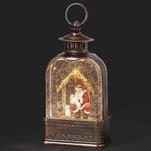 9.5" Kneeling Santa LED Swirl Lantern