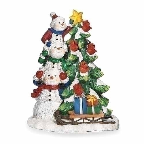 7"H SNOWMAN DECORATING TREE 	W/ CARDINALS FIGURE