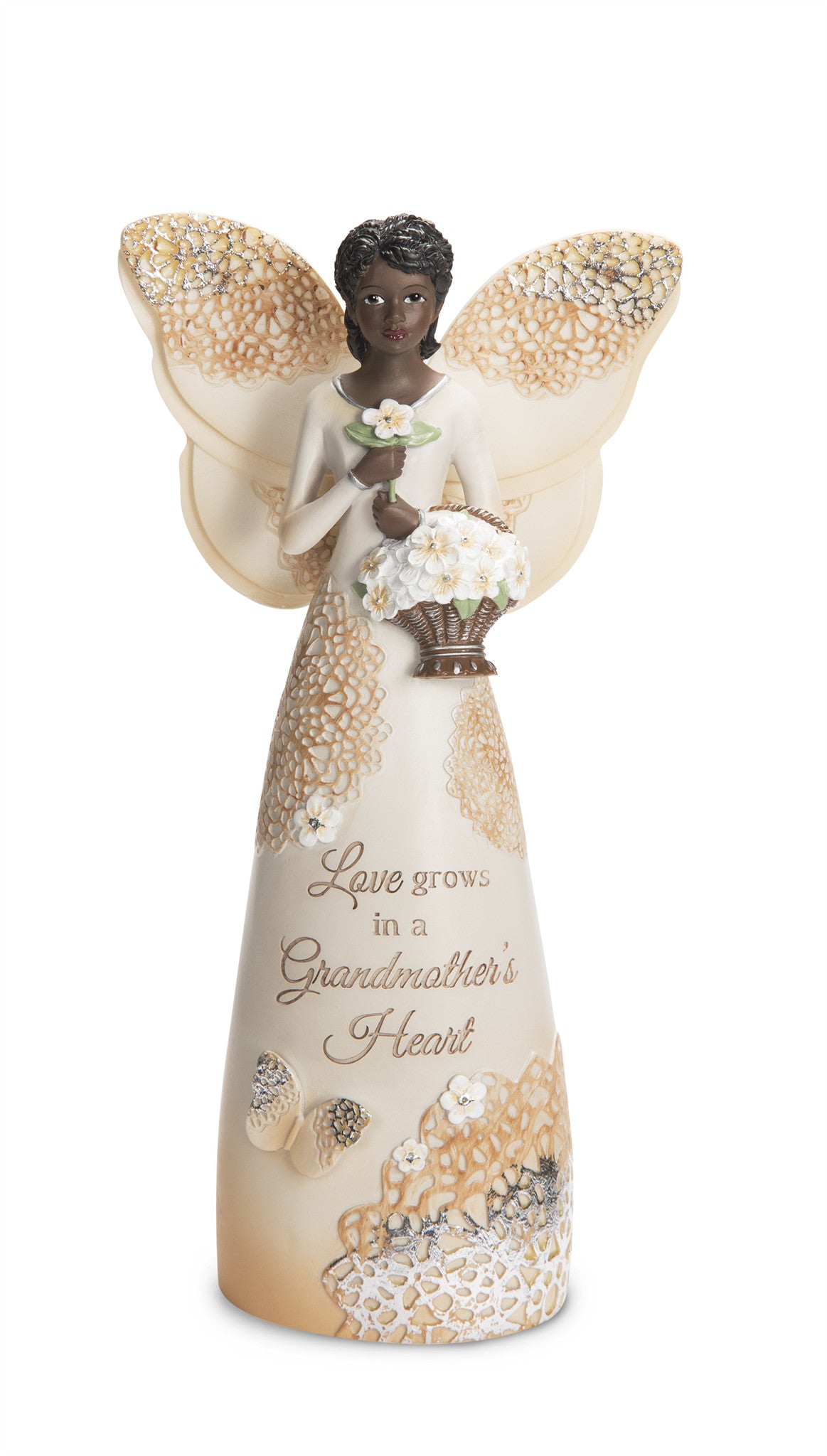 Grandmother - 7.5" Ebony Angel Holding Basket
