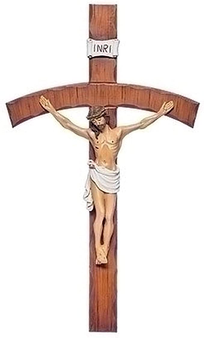 Bent Cross Natural Textured Wood Look 6.5 x 11.5 Resin Stone Wall Crucifix