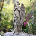 24"H PRAYING ANGEL GARDEN STATUE; ROSE DESIGN ON GOWN