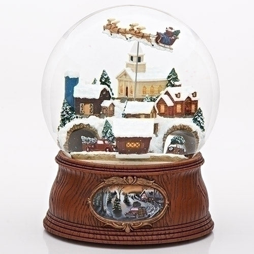 7.75" Musical Santa in Sleigh Dome Village with Cars Rotating