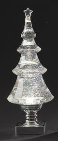 LED Light-up Glitter Holiday X-mas Tree, 14" Tall, Silver and Clear
